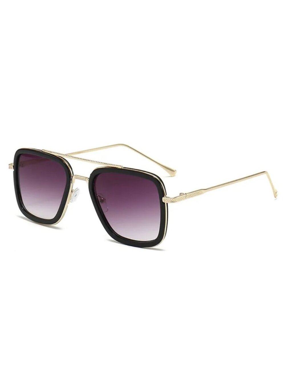 Oversized Square Gradient Black Sunglasses With Gold Metal Frame Retro Vintage D